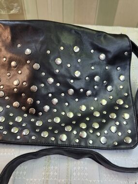FASHION EXPRESS Studded Black Leather Crossbody Bag - Unbranded